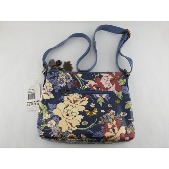 New Sakroots Artist Circle Crossbody Bag Flower Power Print Blue Denim Purse - Picture 9 of 9